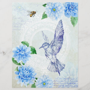 Papier à papier à morceau bleu Dahlia et Hummingbi