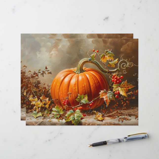 Papier à papier pour Citrouille à peinture orange  (Devant/Arrière en situation)