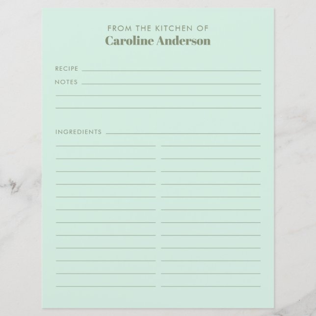 Papier À Partir De La Cuisine Cute Mint Sage Recette Insé (Devant)