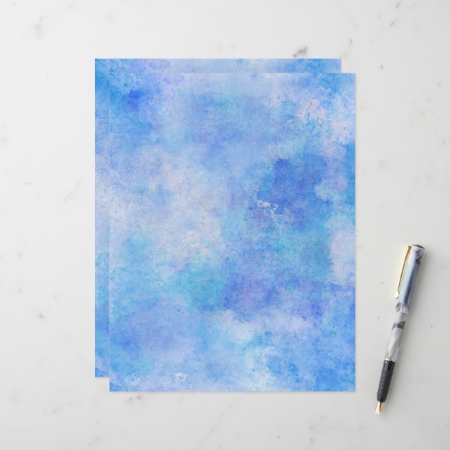 Papier à rebut aquarelle bleu Airy (Devant/Arrière en situation)