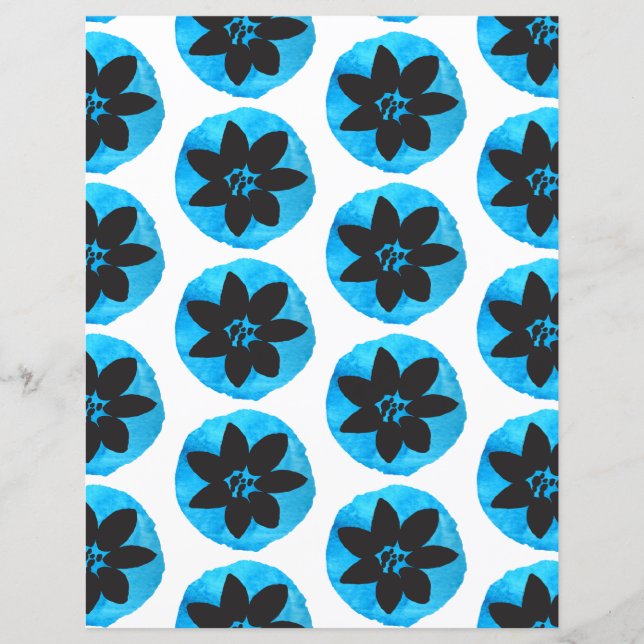 Papier à rebut bleu foncé à fleurs tropicales (Devant)