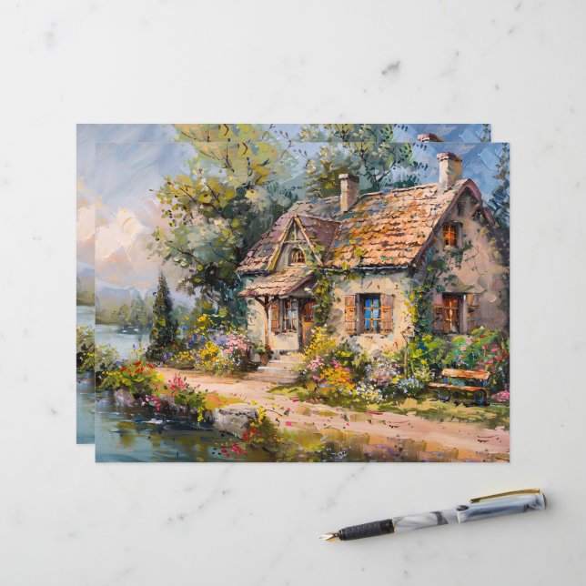 Papier à rebut de chalet de bord de mer Whimsical (Devant/Arrière en situation)