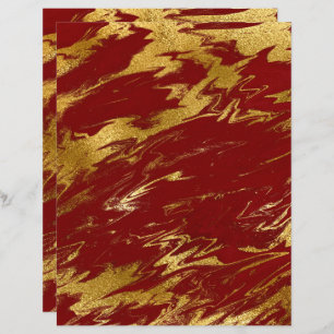Papier à rebut en marbre Chic Red Gold Faux