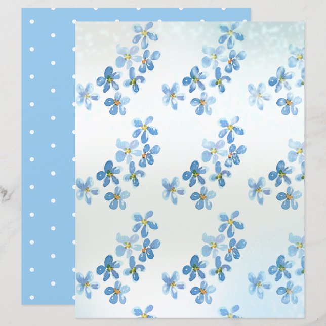 Papier à rebut Graceful Blue Watercolor Flowers (Devant / Derrière)