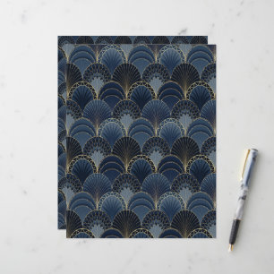 Papier à scandale Art déco bleu et or