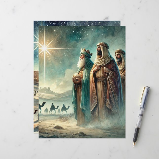 Papier à scandale de la Nativité Trois Sages Homme (Devant/Arrière en situation)