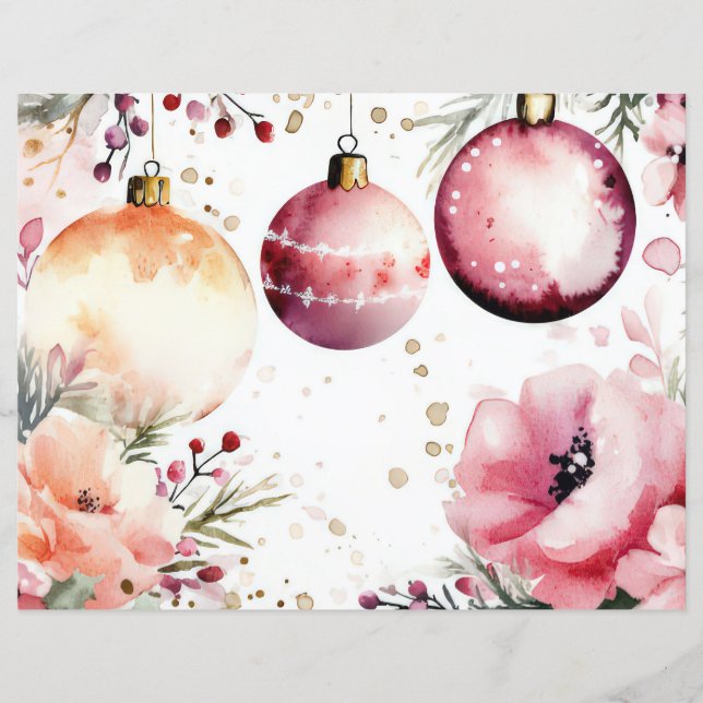 Papier à scandale de Noël Baubles et Fleurs (Devant)