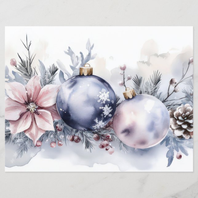 Papier à scandale de Noël Baubles et Fleurs (Devant)
