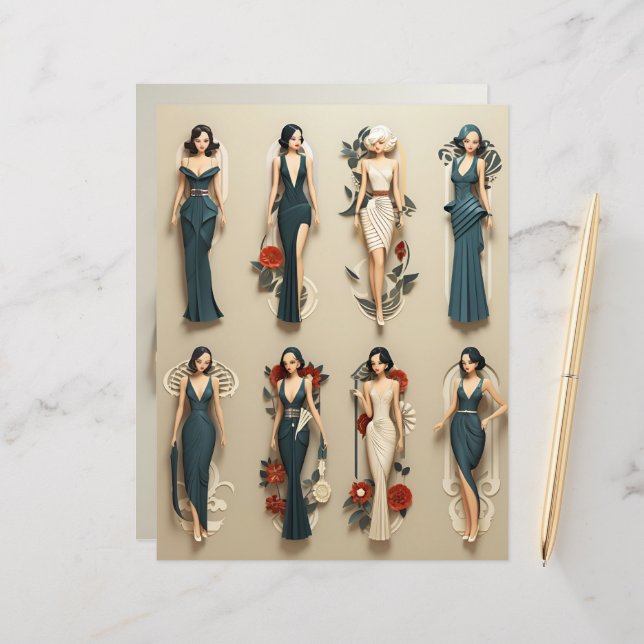 Papier à scandale poupées papier Art déco (Devant/Arrière en situation)