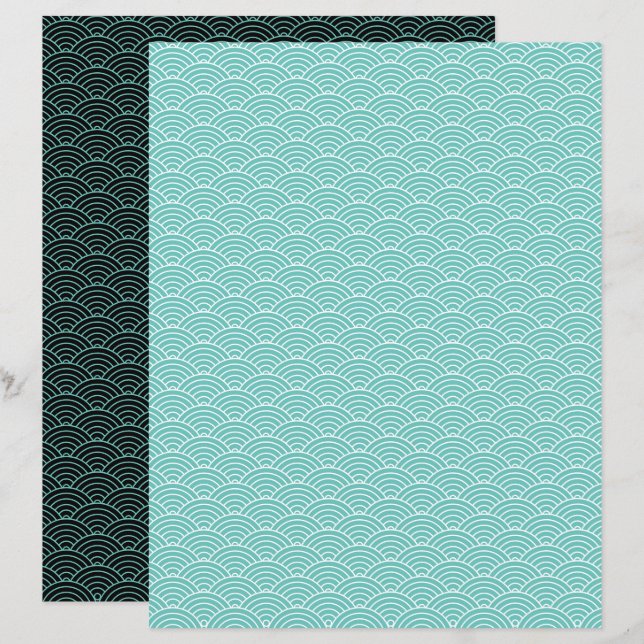 Papier à scandale Turquoise noir japonais moderne (Devant / Derrière)