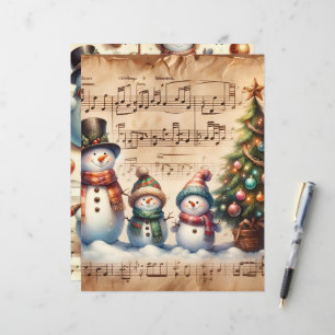 Papier à scandale vintage Watercolor Snowmen