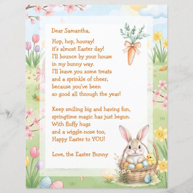 Papier A Sweet Whimsical Easter Bunny Letter for Children (Devant)