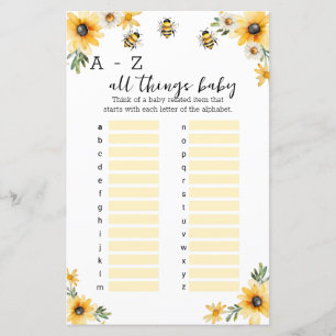 Papier A-Z toutes les choses baby shower jeu