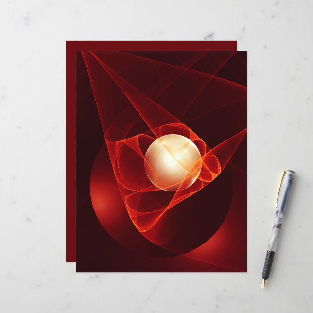 Papier Abstrait Crème rouge moderne Imaginaire Fractal Ar (Devant/Arrière en situation)