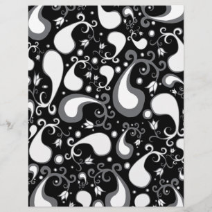 Papier Abstrait noir et blanc Tulip Paisley Floral