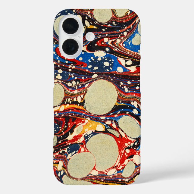 PAPIER, ABSTRAKT BLAU, WIRBEL, WEISSE KREISE iPhone 16 HÜLLE (Rückseite)