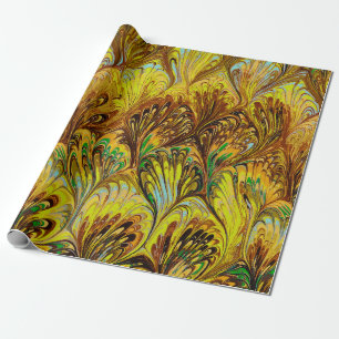 PAPIER, ABSTRAKT GELB, PATTER FÜR PEACOCK GESCHENKPAPIER