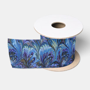 PAPIER, ABSTRAKTES BLAUENPATTER, WIRBEL SATINBAND