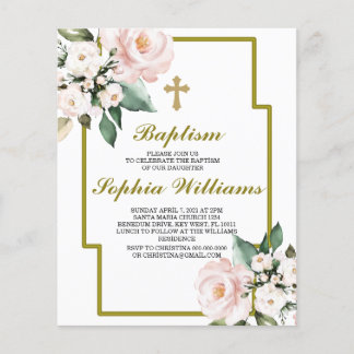 Papier Achèvement du baptême rose et blanc budget