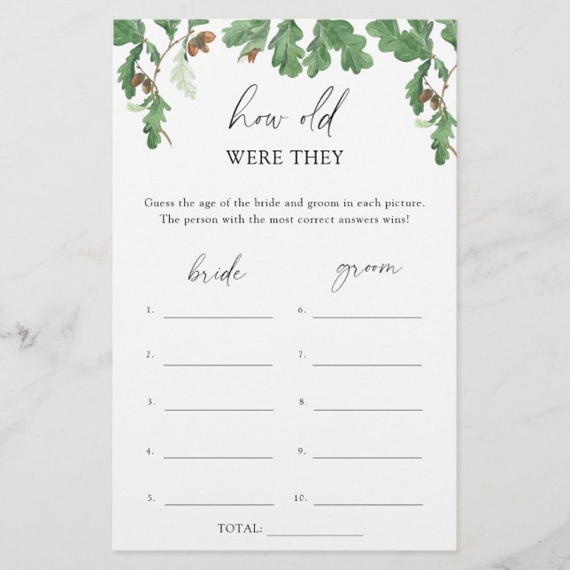 Papier Acorn tree - Quel âge avaient-ils le jeu nuptial (Devant)
