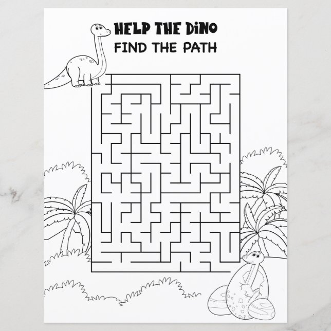 Papier Activité Enfants Cute Dinosaur Maze Fun Puzzle (Devant)