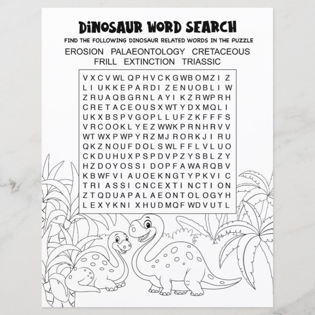 Papier Activité Enfants Dinosaur Puzzle Mot Recherche (Devant)