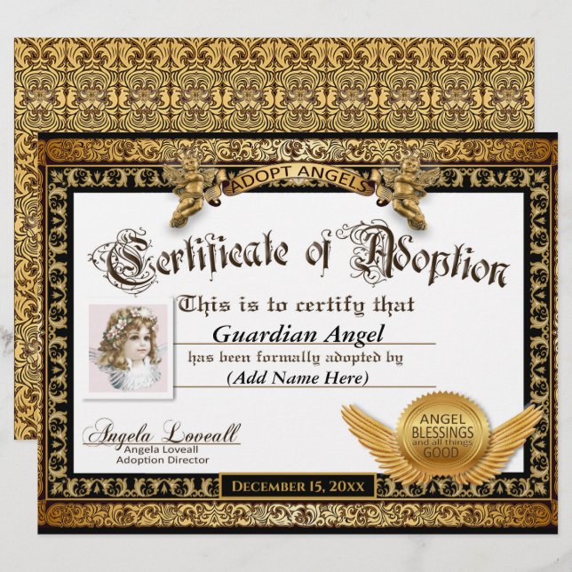 Papier Adopter Angels™ Certificat d'adoption (Devant / Derrière)