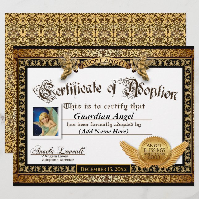 Papier Adopter Angels™ Certificat d'adoption (Devant / Derrière)
