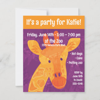 Papier Adorable Giraffe Party Invitation avec enveloppe
