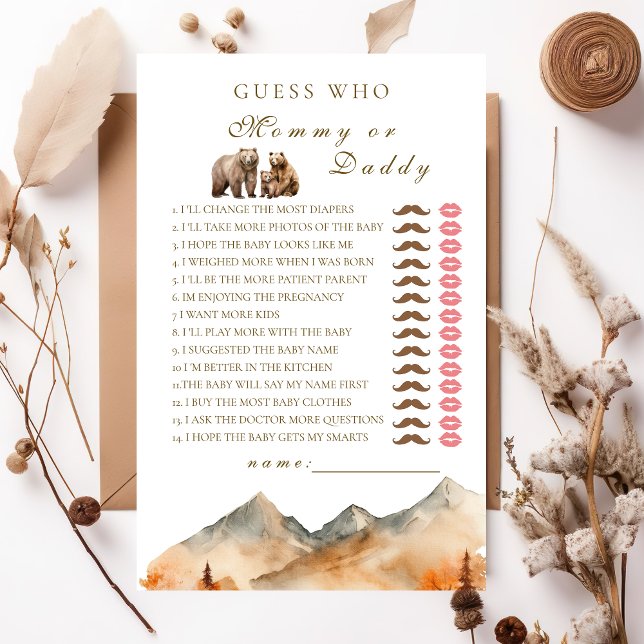 Papier Adorable Ours Neutre Devinez Qui Maman ou Papa (Créateur téléchargé)