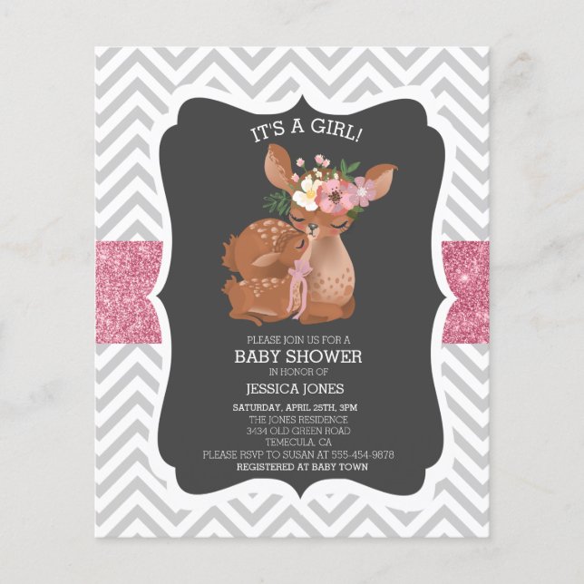 Papier Adorable Pink Deer Chevron Parties scintillant Bab (Devant)