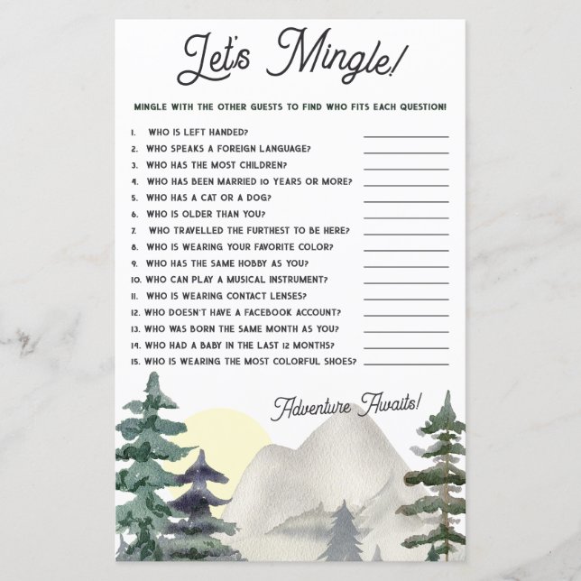 Papier Adventure Attend ! Mingle ! Jeu baby shower (Devant)