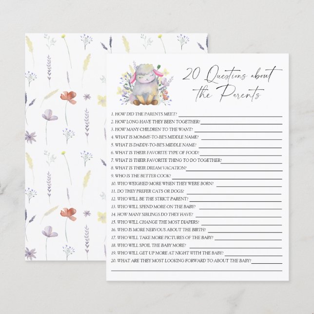 Papier Agneau - Jeu de fête | 20 questions sur les Parent (Devant / Derrière)