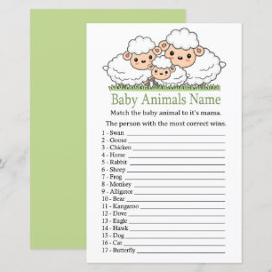 Papier Agneaux mignons Bébé Animaux Nom Jeu