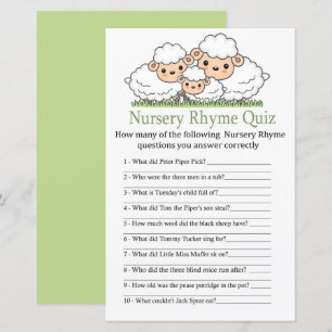 Papier Agneaux mignons Nursery Rhyme Quiz jeu de baby sho