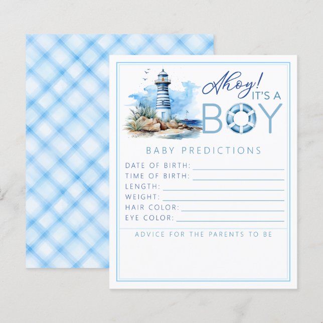 Papier Ahoy C’est un garçon Prédiction de Baby shower nau (Devant / Derrière)
