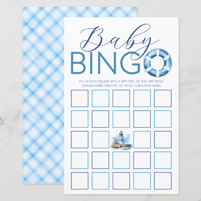 Papier Ahoy It’s a Boy Nautical Baby shower Bingo Game (Devant / Derrière)