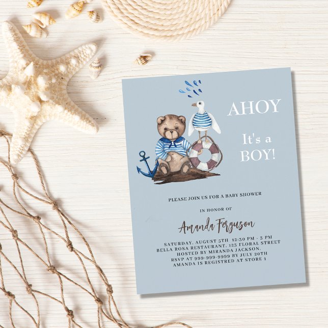 Papier Ahoy teddy marin budget Baby shower invitation (Créateur téléchargé)