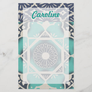 Papier Ajoutez votre nom Carrelage Batik bleu II