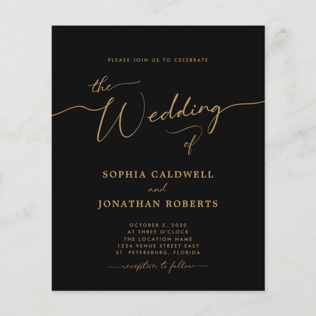 Papier All in One Budget Gold Calligraphy Wedding Invitat (Devant)