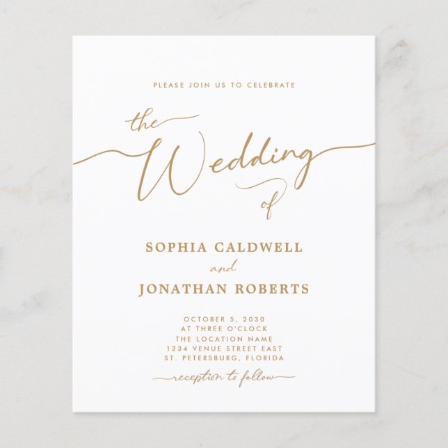 Papier All in One Budget Gold Calligraphy Wedding Invitat (Devant)