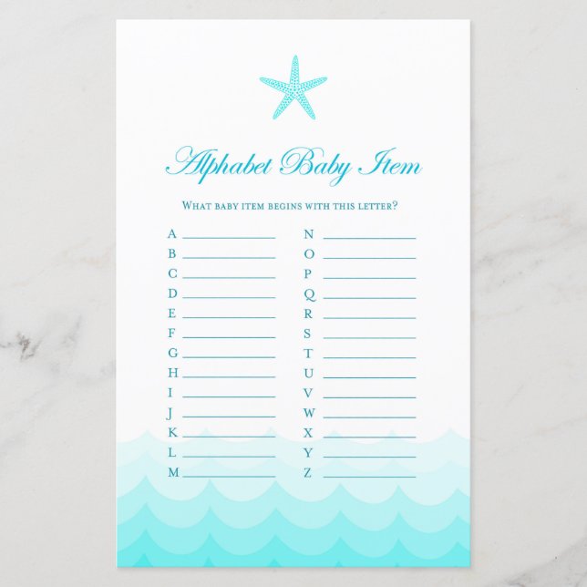 Papier Alphabet Baby Item - Jeu Baby shower (Devant)