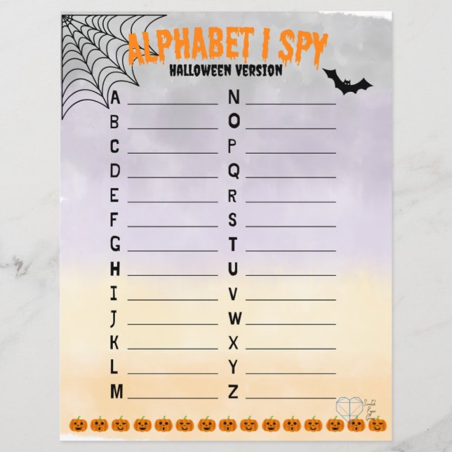 Papier Alphabet I Spy - Version Halloween (Devant)