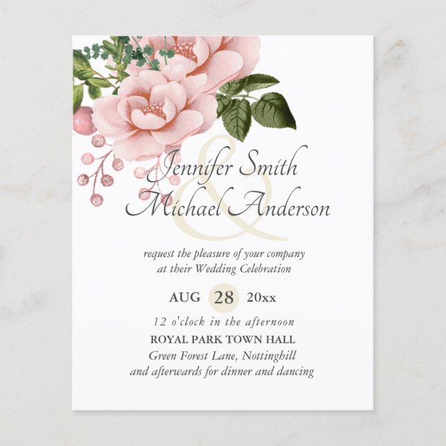 Papier Ampersand de Mariage floral rose (Devant)