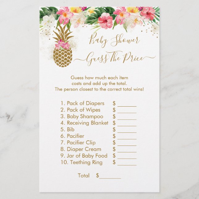 Papier Ananas Floral Devinez Le Baby shower Prix Jeu (Devant)