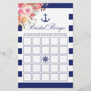 Papier Ancre Bleue Nautique Floral Bridal Jeu de Bingo