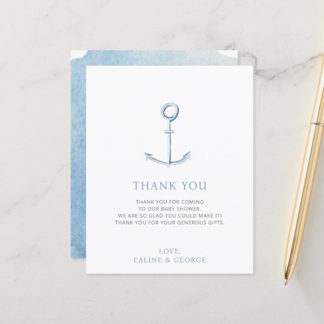 Papier Ancre budgétaire Merci du Baby shower nautique (Devant/Arrière en situation)