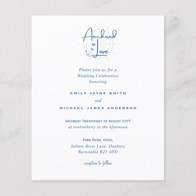 Papier Ancré dans l'amour moderne mariage nautique invite (Devant)