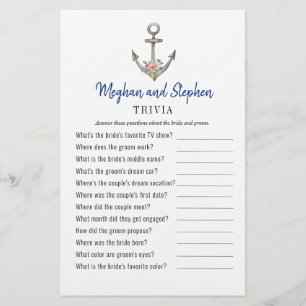 Papier Ancre nautique Couple's Shower Trivia jeux
