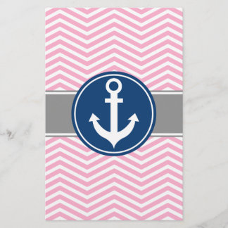 Papier Ancre nautique rose Chevron